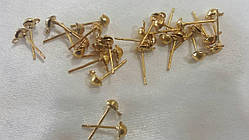 Основи для сережок з заглушками, "пусети". 1,3*0,6 см, колір - золото.