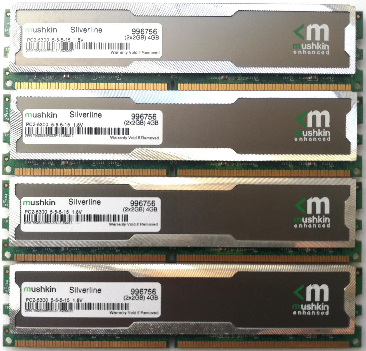 Комплект игровой оперативной памяти Mushkin Silverline DDR2 8Gb (4*2Gb) 667MHz PC2 5300U CL5 (996756) Б/У, фото 1
