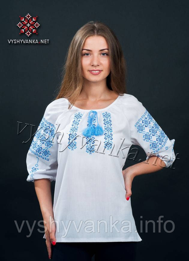 Вишиванка жіноча (блузка з синьою вишивкою), арт. 0039р.3/4-синя