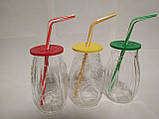 Стакан банка скляний для коктейлів 500 мл із зеленою пластиковою кришкою і трубочкою Bamboo UniGlass, фото 6