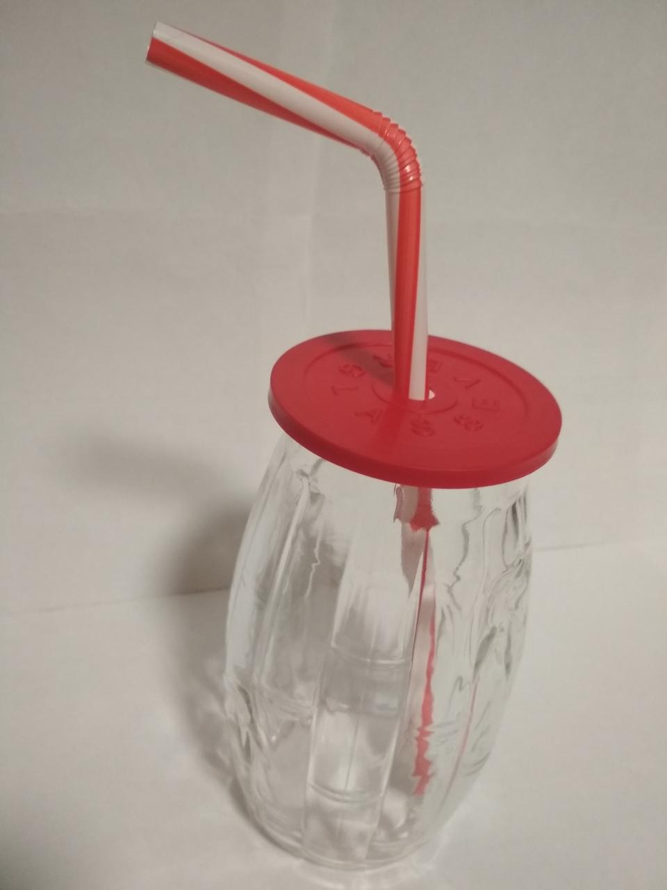 Стакан банка скляний для коктейлів 500 мл з червоною пластиковою кришкою і трубочкою Bamboo UniGlass