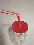 Стакан банка скляний для коктейлів 500 мл з червоною пластиковою кришкою і трубочкою Bamboo UniGlass, фото 4
