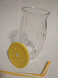Стакан банка скляний для коктейлів 500 мл з жовтою пластиковою кришкою і трубочкою Bamboo UniGlass, фото 3