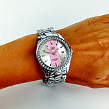 Жіночий наручний годинник Q&Q B129 (Кью Кью) на металевому браслеті срібло, рожевий циферблат,з датою, фото 5