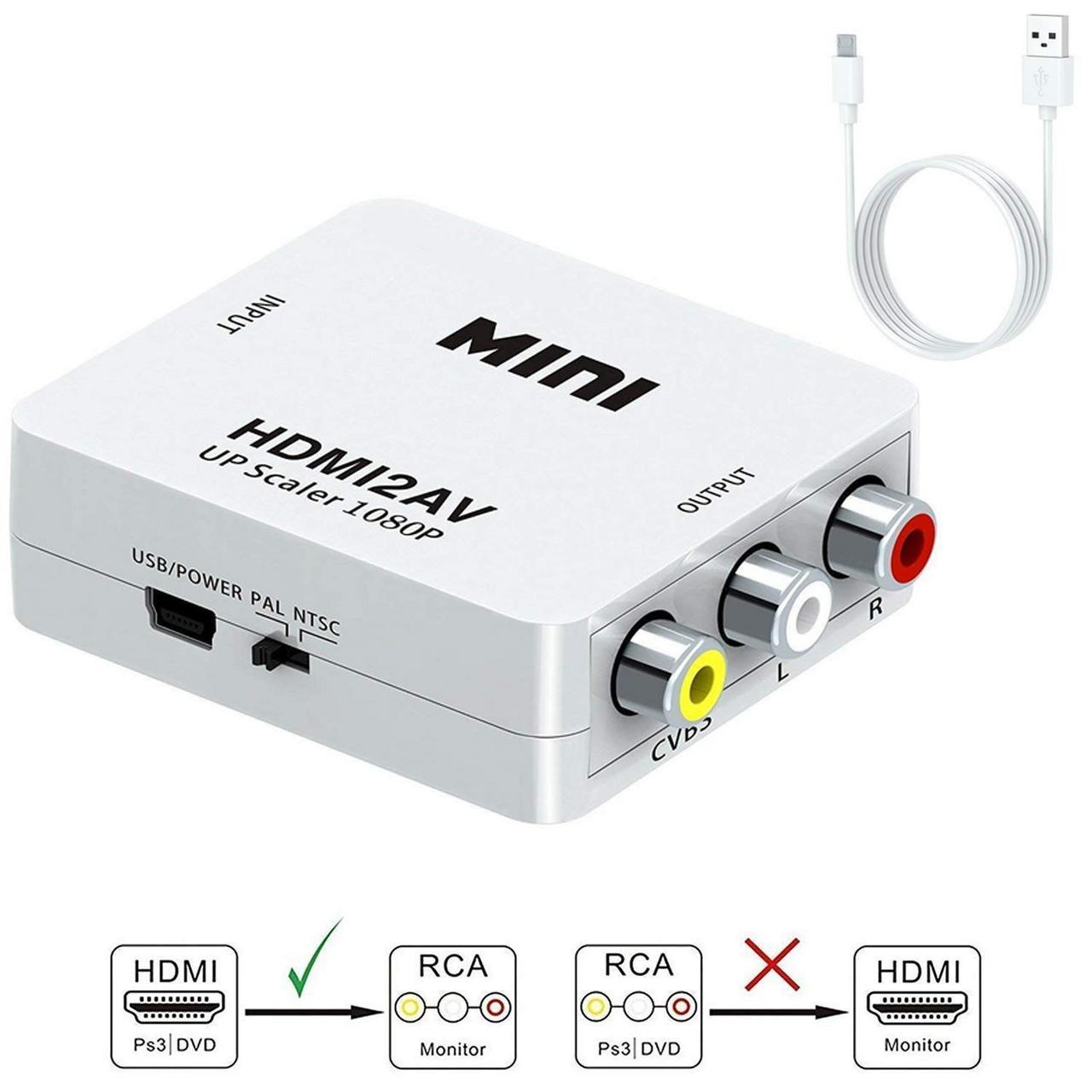 Адаптер - переходник, конвертер изображения с HDMI на AV (3 RCA, тюльпан) с кабелем питания