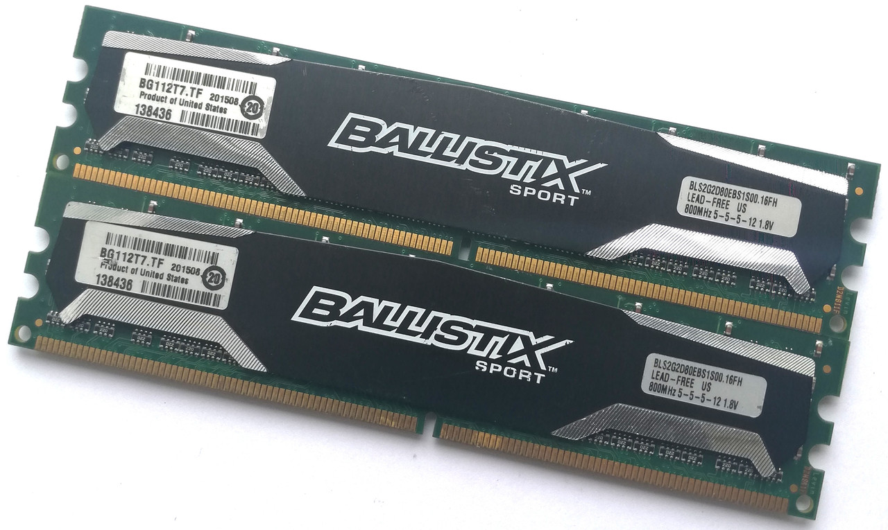 Пара оперативної пам'яті Crucial Ballistix DDR2 4Gb (2Gb+2Gb) 800MHz 6400U CL5 (BLS2G2D80EBS1S00.16FH) Б/В