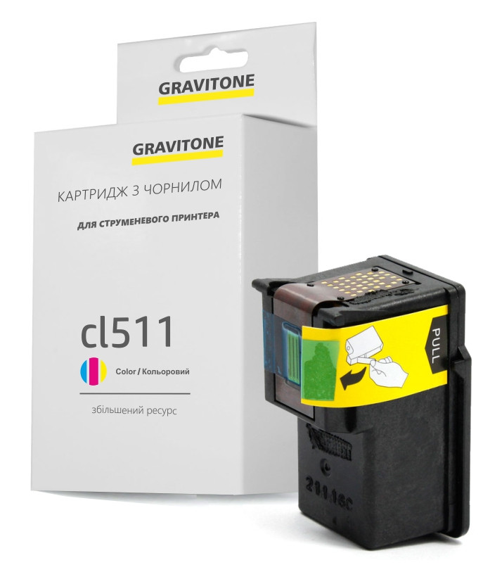Картридж Canon CL-511 (Color) сумісний, кольоровий, збільшений ресурс (18 мл) аналог 2972B007 від Gravitone