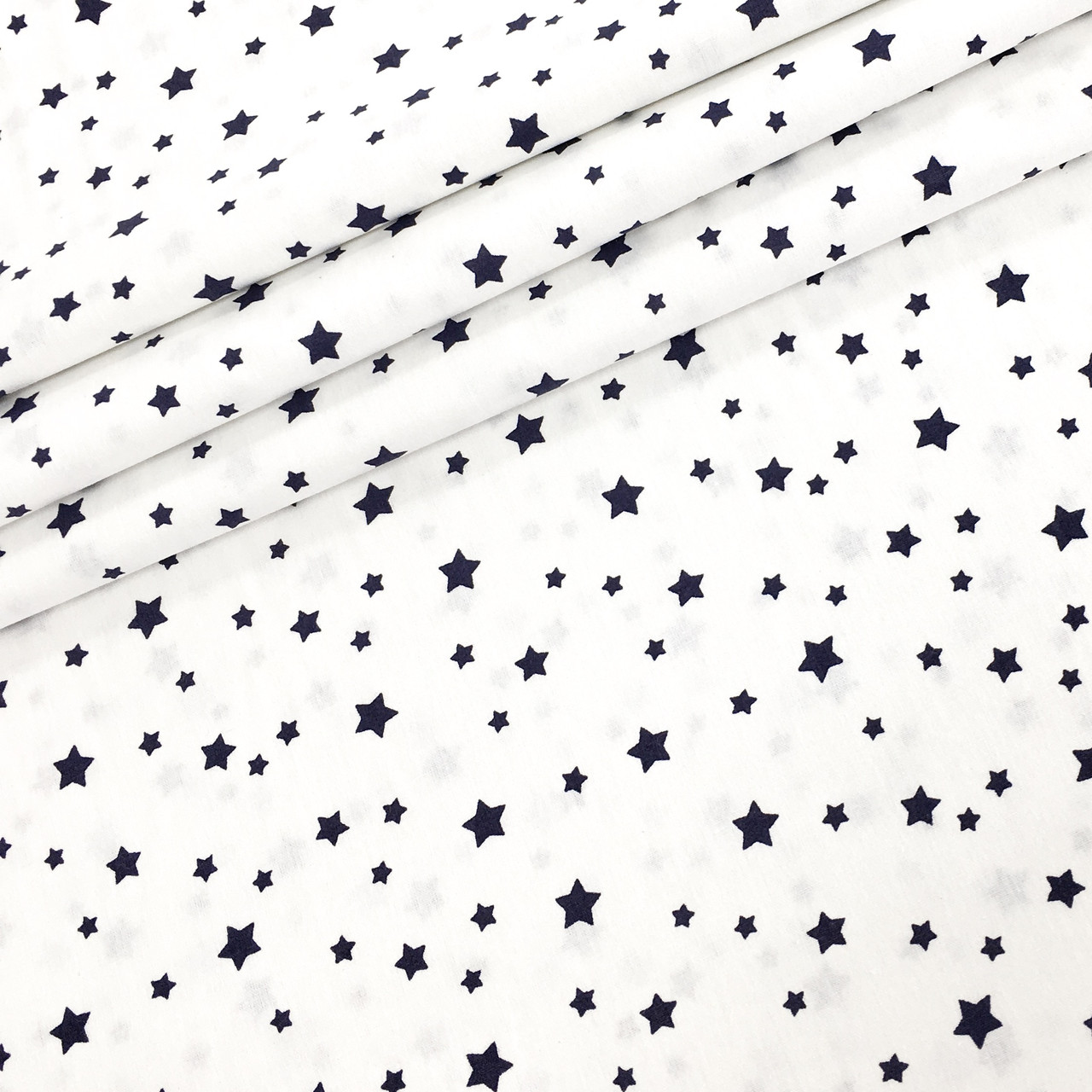 Турецька бавовняна тканина ранфорс "зорепад дрібний синій на білому" 240 см