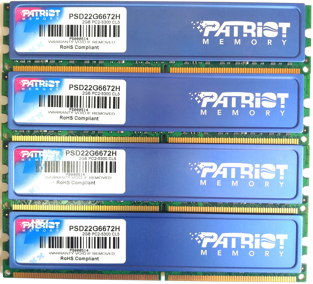 Комплект оперативной памяти Patriot DDR2 8Gb (4*2Gb) 667MHz PC2 5300U CL5 (PSD22G6672H) Б/У
