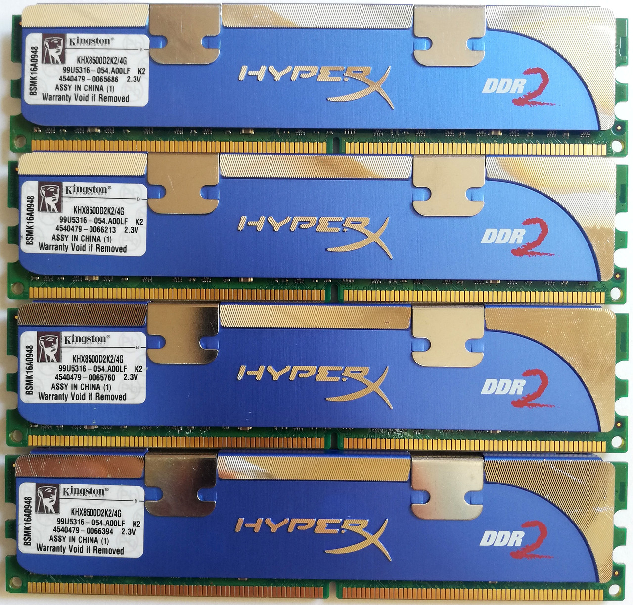 Комплект оперативной памяти Kingston HyperX DDR2 8Gb (4*2Gb) 1066MHz 8500U CL5 (KHX8500D2K2/4G) Б/У