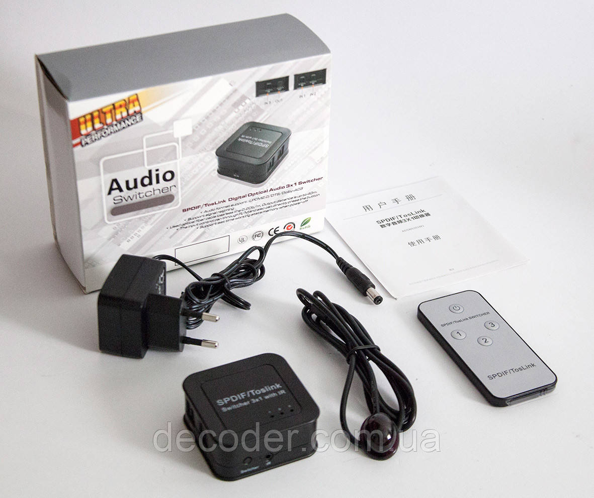 3x1 switch SPDIF / TosLink splitter optical digital Цифровий 3-х портовий перемикач комутатор оптичного аудіо звуку свіч 3 на 1