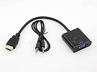 HDMI VGA Переходник конвертер адаптер ХДМИ в ВГА преобразователь с аудио кабелем для монитора