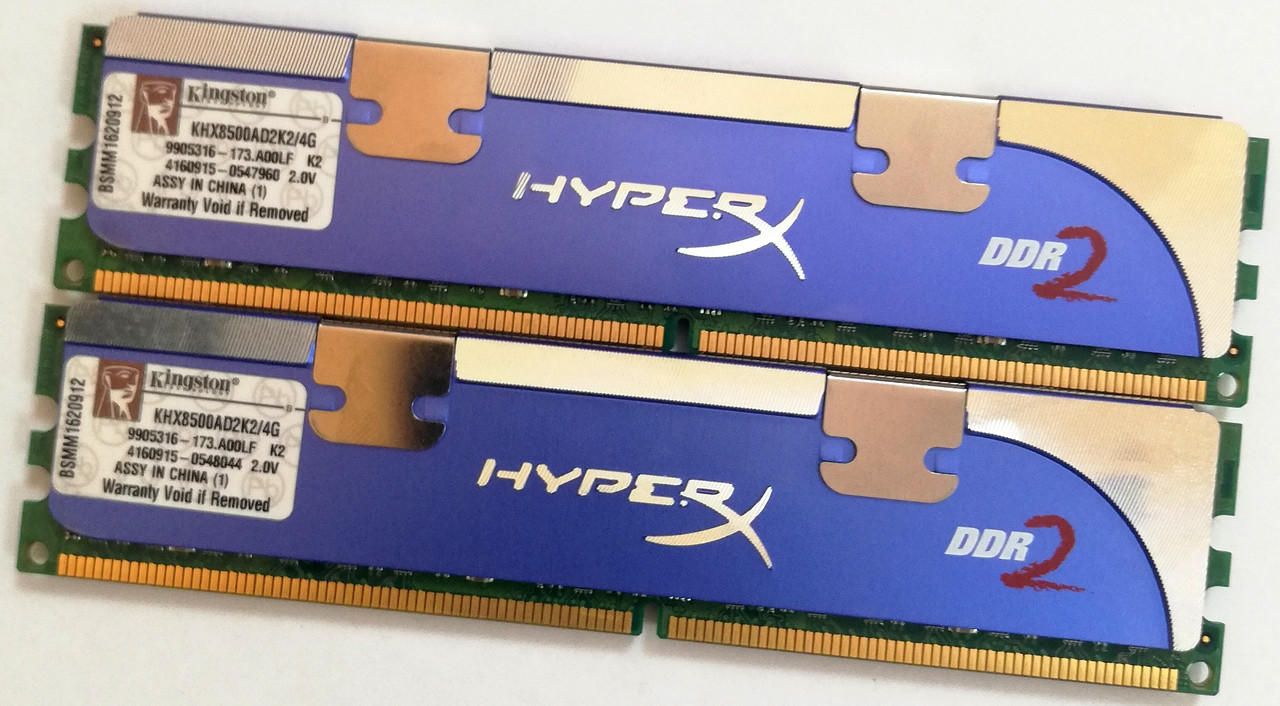 Комплект оперативной памяти Kingston HyperX DDR2 4Gb (2Gb+2Gb) 1066MHz PC2 8500U CL5 (KHX8500AD2K2/4G) Б/У, фото 1