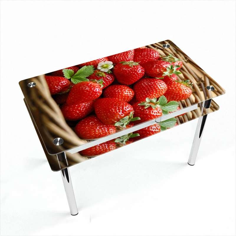 Стіл обідній скляний Прямокутний з прохідною полицею Strawberry 910х610*Еко (БЦ-стіл ТМ)