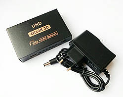 HDMI розгалужувач спліттер 1 х 4 2K 4K 1080P splitter HDMI 1 на 4 вихідні порти екрану (4K HDMI UHD 1х4)