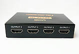 HDMI-розгалужувач сплітер 1 х 4 2K 4K 1080P splitter HDMI 1 на 4 вихідні порти екрана (4K HDMI UHD 1х4), фото 4