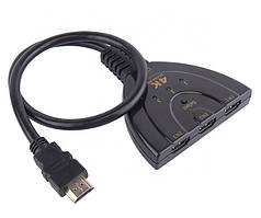 Коммутатор HDMI 4K switch перемикач 3 на 1 свіч спліттер для монітора ТБ з вихідним кабелем HDMI 3x1 switcher (AY06)