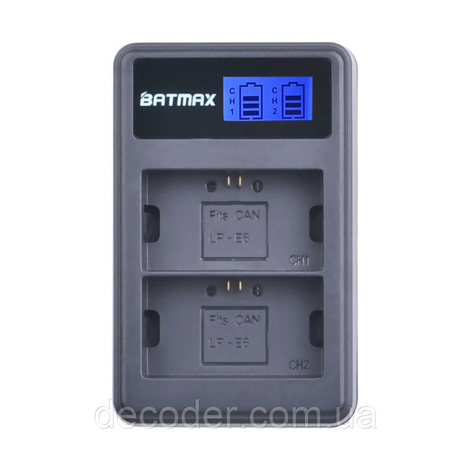 Подвійний USB зарядний пристрій на два акумулятори Canon LP-E6 Batmax заряджання ЮСБ ( Dual USB LCD for Canon LP-E6 / LP-E6N )