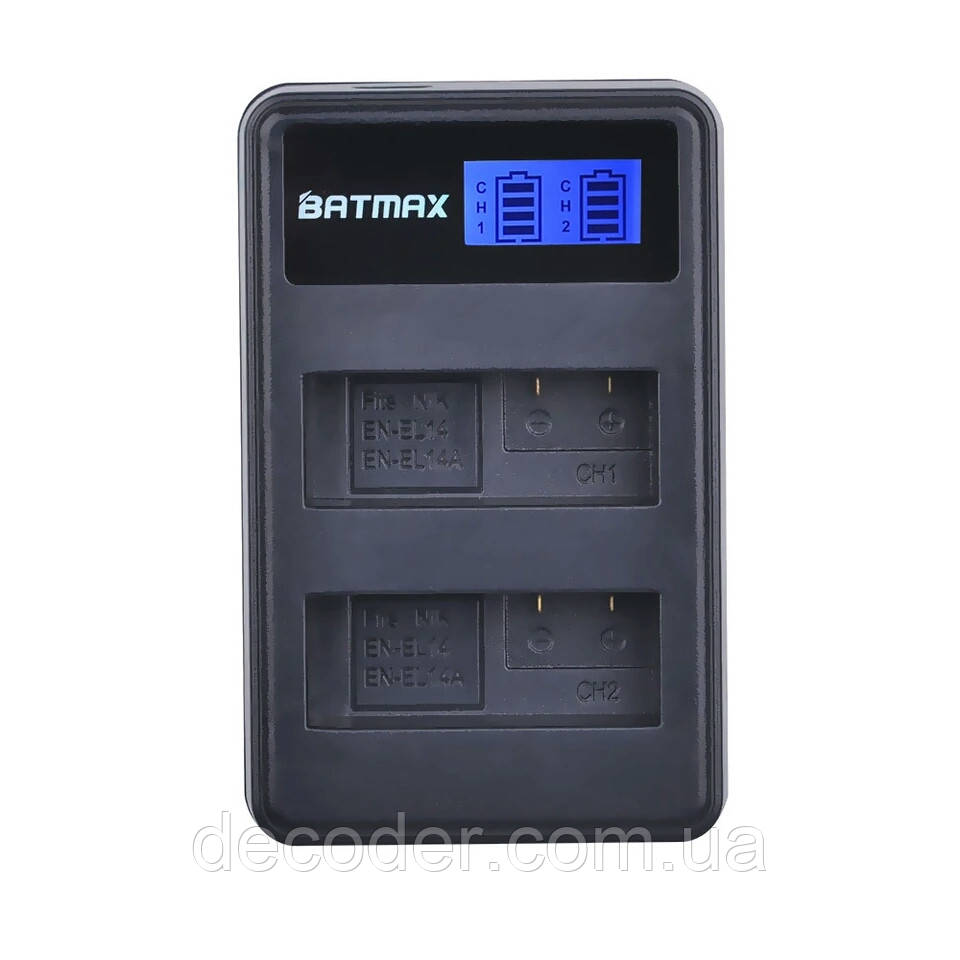 Подвійний USB зарядний пристрій на два акумулятори Nikon EN-El14 EN-EL14a Batmax заряджання ЮСБ ( Dual USB LCD for Nikon EN-El14 )