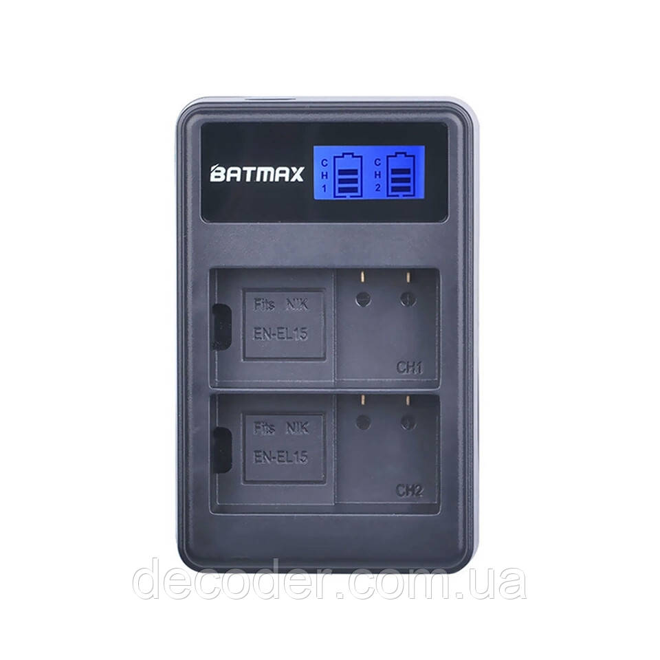 Подвійний USB зарядний пристрій на два акумулятори Nikon EN-El15 Batmax заряджання ЮСБ (Dual USB LCD for Nikon EN-El15)