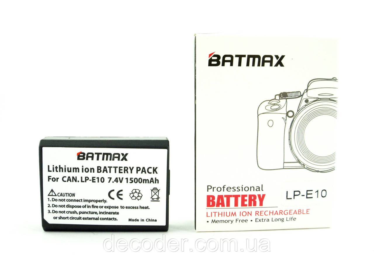 Акумулятори LP-E10 1500 mA Batmax Canon EOS 1100D 1200D 1300D Kiss X50 X70 X80 Rebel T3 T5 T6 (Batmax LP-E10)