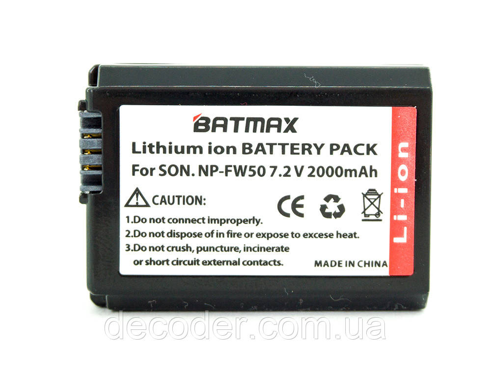 Акумулятор батареї Batmax NP-FW50 2000mAh для Sony NEX 3 4 5 7 Alpha a6500 ( Batmax NP-FW50 ), фото 1