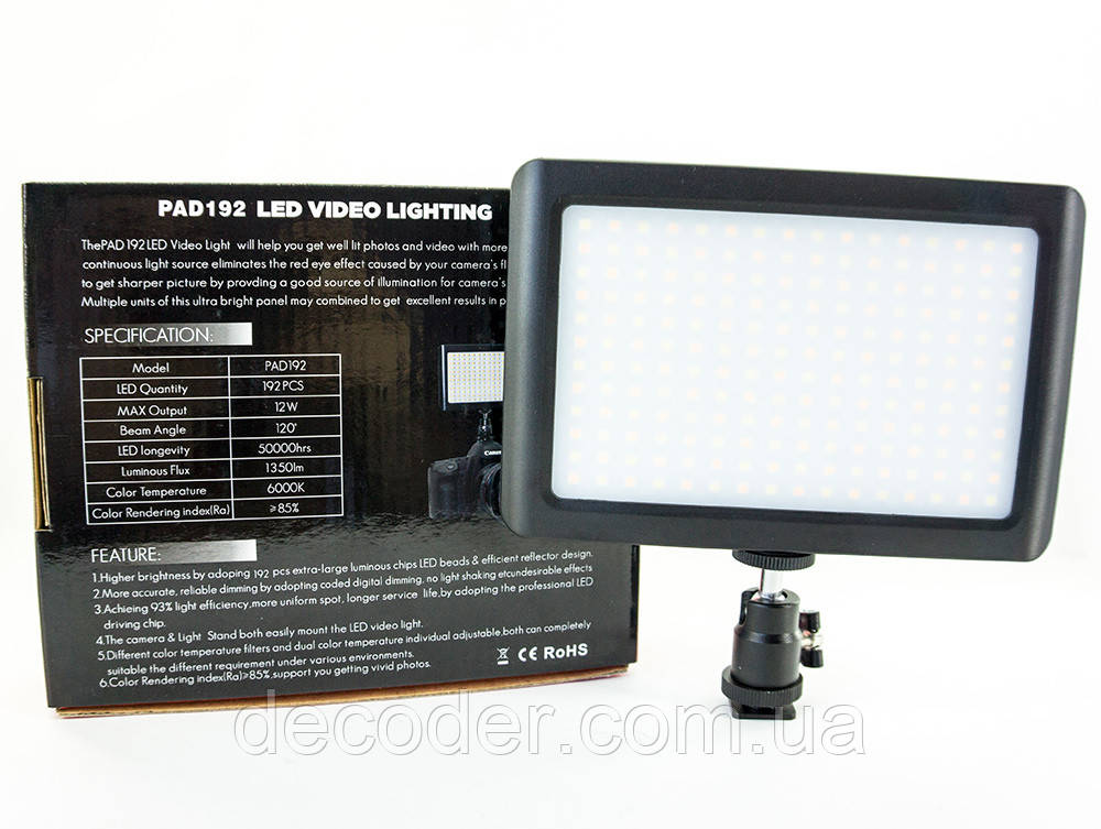 Накамерне світло біколорне світлодіодне відеосвітло Wansen Pad 192 LED Video Light фото відео з регулятором колірної температури (
