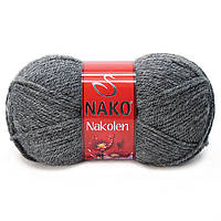 Пряжа Nako Nakolen 193 темно-сірий муліне (нитки для в'язання Нако Наколін) напіввовна 49% вовна, 51% акрил