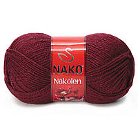 Пряжа Nako Nakolen 999 бордовый (нитки для вязания Нако Наколен) полушерсть 49% шерсть, 51% акрил