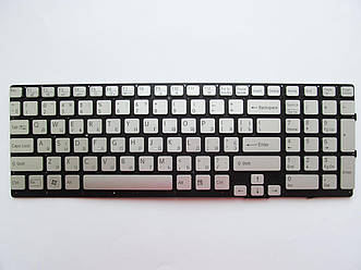 Клавіатура для ноутбуків Sony Vaio VPC-SE Series срібляста без рамки, під підсвічування RU/US