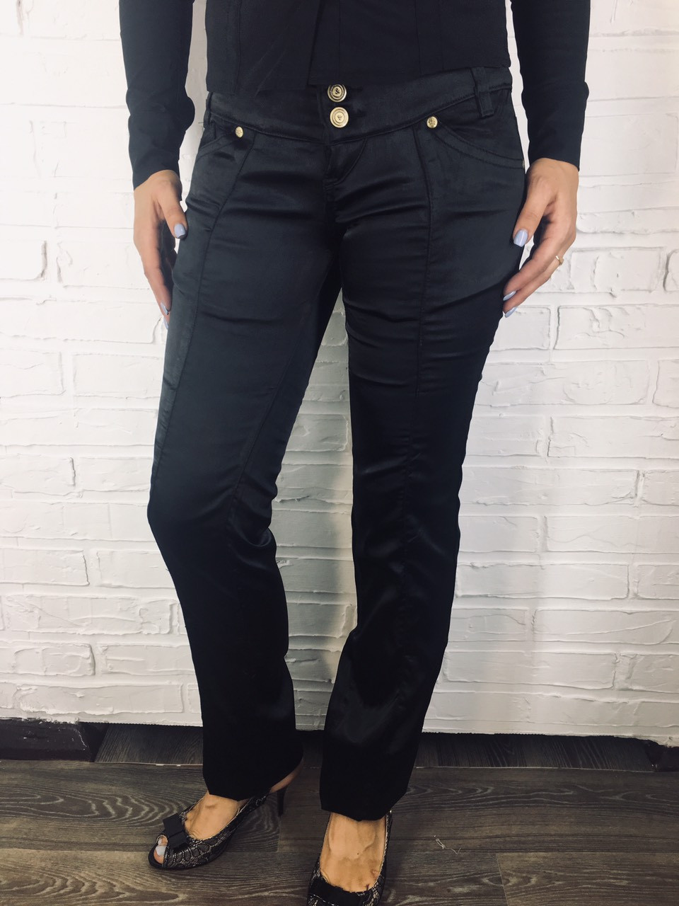 Джинси жіночі атласні CRO JEANS С080 чорні 25-28