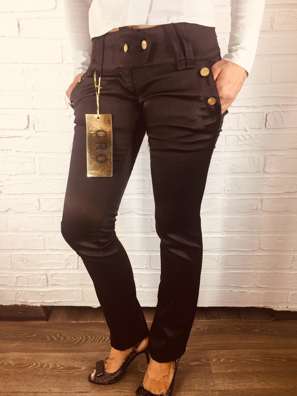 Джинси жіночі атласні CRO JEANS A037 чорні 25-29, фото 1