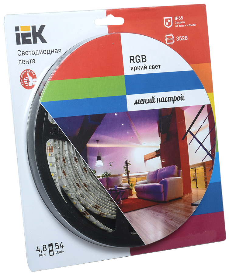 Стрічка LED 5м блістер LSR-3528RGB54-4.8-IP65-12V IEK-eco