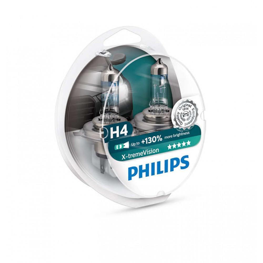 Галогенна лампа Philips H4 60/55W P43T 12V X-treme Vision +130% 12342XV+S2 (2шт.)