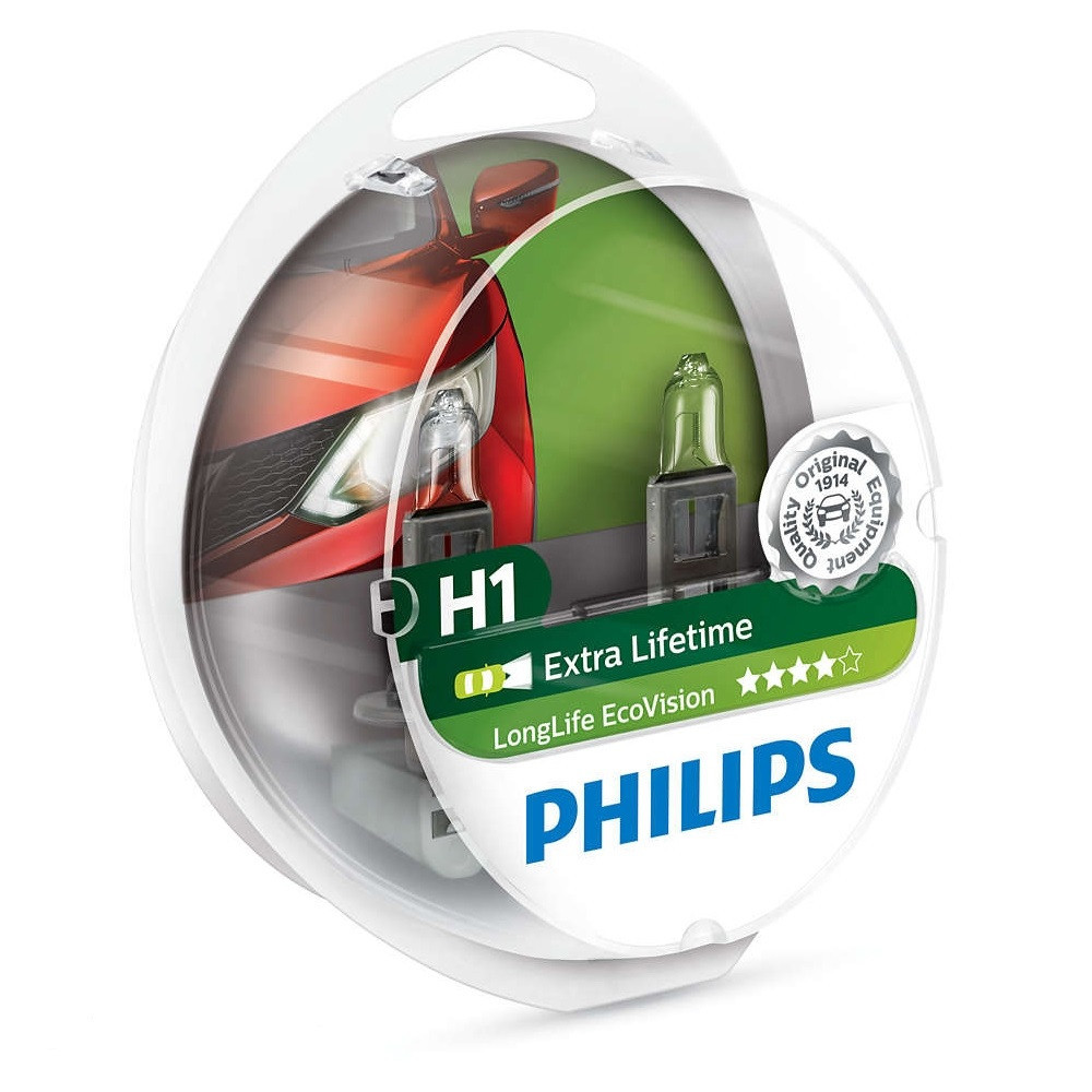 Галогенна лампа Philips H1 LongLife EcoVision 12258LLECOS2 (2шт.)