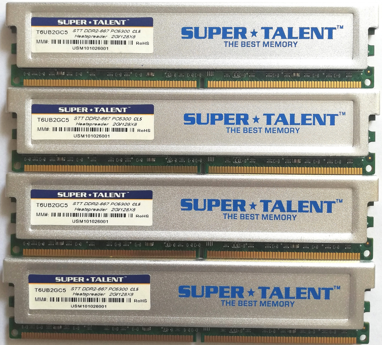 Комплект оперативной памяти Super Talent DDR2 8Gb (4*2Gb) 667MHz PC2 5300U CL5 (T6UB2GC5) Б/У