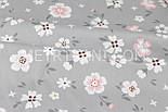 Сатин Китайський "Квіти" рожево-білі на сірому тлі No 240-213 с, фото 4