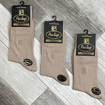 Шкарпетки чоловічі бавовна вишивка Pier Luigi, Туреччина, без шва, розмір 42-44, бежеві, 02564