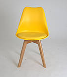 Стілець пластик Milan (Мілан) жовтий 14 на дерев'яних ніжках, м'яке сидіння, фото 8