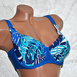 48 розмір, об'єм 80F, 80GG. Стильний жіночий купальник на великі груди, синій із пальмовим листям, фото 5