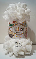 Пряжа Alize Puffy петелькова пряжа для в'язання без спиць № 55 - білий