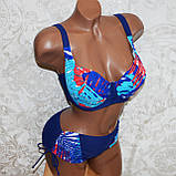 50 розмір, чашка 85F. Стильний жіночий купальник на дуже великі груди, темно-синій із пальмовим листям, фото 2