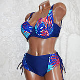 50 розмір, чашка 85F. Стильний жіночий купальник на дуже великі груди, темно-синій із пальмовим листям, фото 3