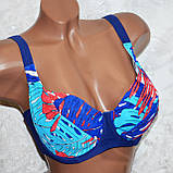 50 розмір, чашка 85F. Стильний жіночий купальник на дуже великі груди, темно-синій із пальмовим листям, фото 5