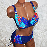 50 розмір, чашка 85 F. Стильний жіночий купальник на дуже великі груди, темно-синій із пальмовим листям, фото 7