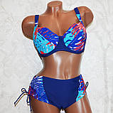 50 розмір, чашка 85F. Стильний жіночий купальник на дуже великі груди, темно-синій із пальмовим листям, фото 6
