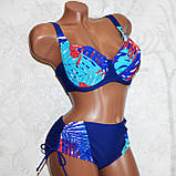 50 розмір, чашка 85F. Стильний жіночий купальник на дуже великі груди, темно-синій із пальмовим листям, фото 7