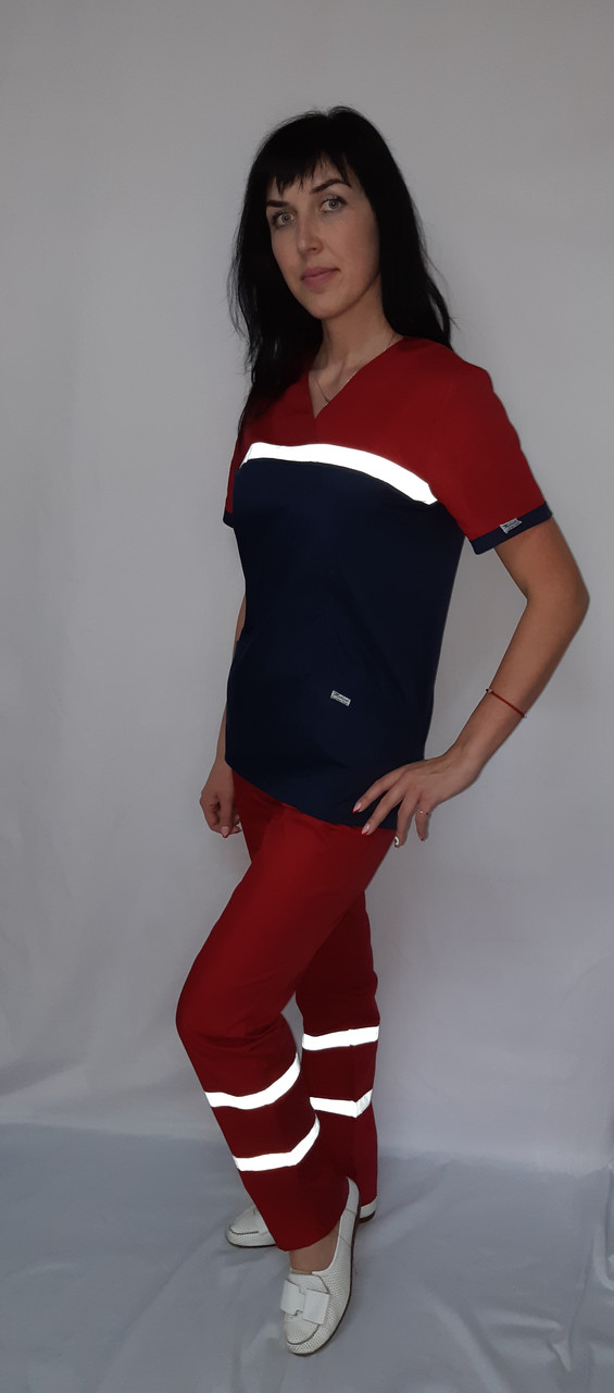 Жіночий костюм Швидкої допомоги двоколірна бавовна короткий рукав, фото 1