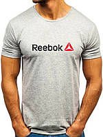 Мужская футболка Reebok (Рибок) серая (большая эмблема) хлопок