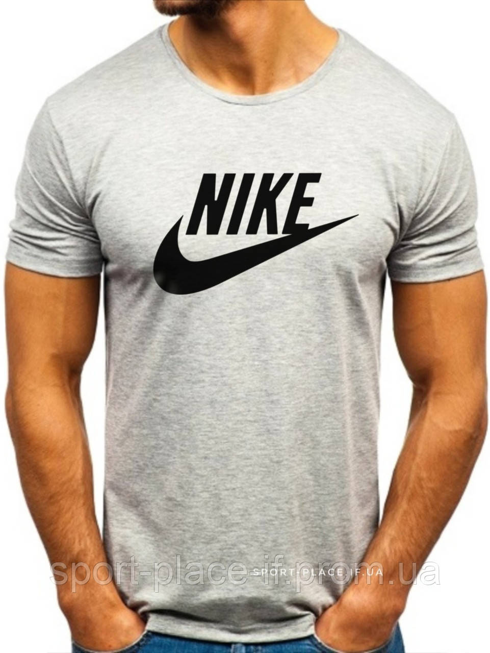 Чоловіча футболка Nike (Найк) сіра (велика емблема) бавовняна